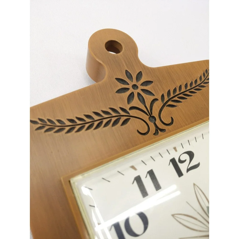 General Electric Wall Clock Brown Vintage 2146 Cutting Board Kitchen MCM USA
